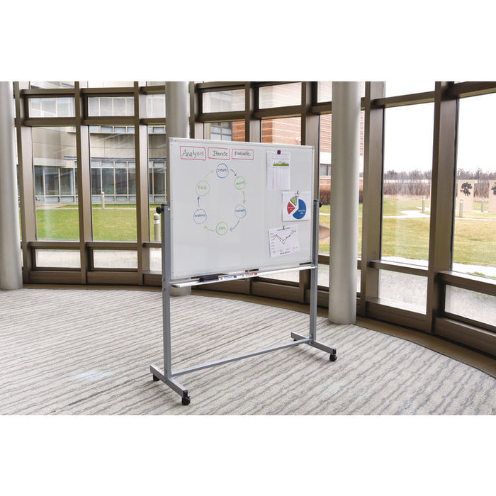 Mobile Magnetic Whiteboard, 96" x 40", White Surface, Silver Aluminum Frame
