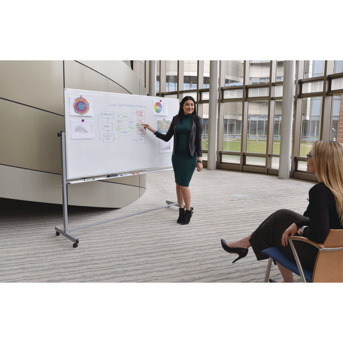 Mobile Magnetic Whiteboard, 72" x 40", White Surface, Silver Aluminum Frame
