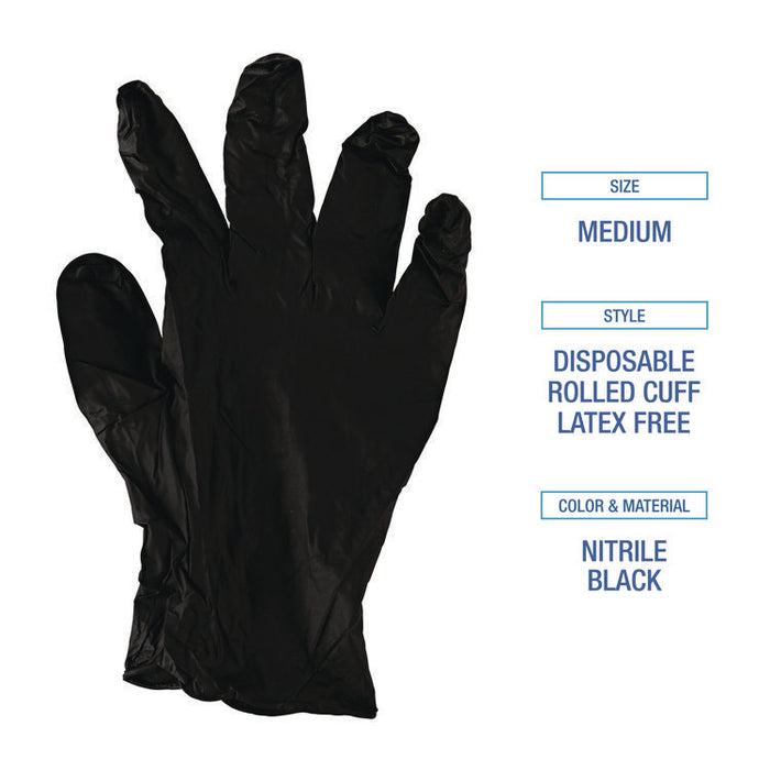 396 Series Disposable General-Purpose Nitrile Gloves, Powder-Free, X-Small, 4.4 mil Thick, 9.5" Long, Black, 100/Box