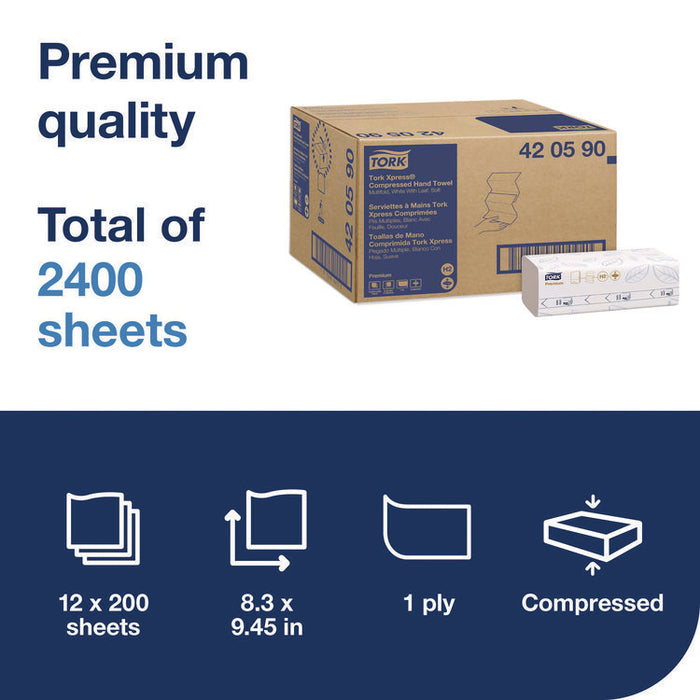 Xpress Compressed Multifold Hand Towels, 1-Ply, 8.3 x 9.45, White, 200/Pack, 12 Packs/Carton