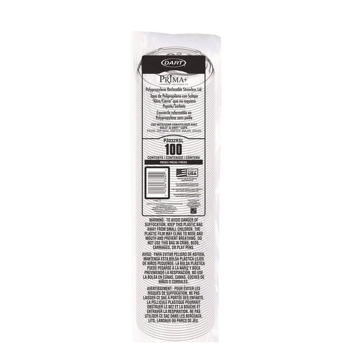 Prima Strawless Plastic Lids, Fits 30 oz to 32 oz Cold Cups, Clear, 100/Sleeve, 12 Sleeves/Carton