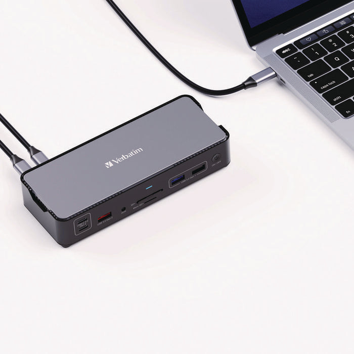 USB-C Pro Docking Station 15-in-1, Audio/DisplayPort/HDMI/Micro SD/RJ45/SD/USB-A/USB-C, Gray