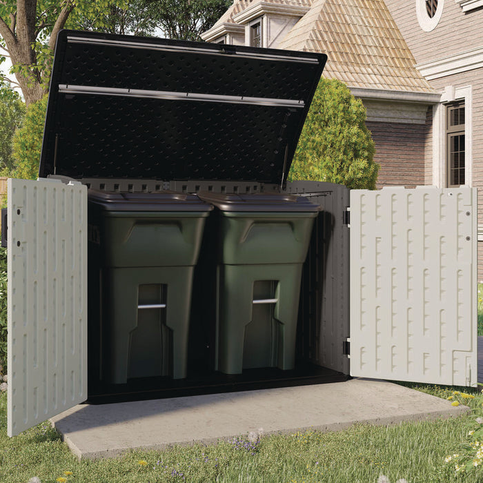 Stow-Away Horizontal Shed, 70 cu ft, 5 ft 10.5" x 3 ft 8.25" x 4 ft 4", Peppercorn/Passive/Black