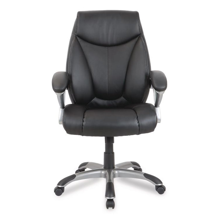 Alera Fulford Bonded Leather High-Back Managers Chair, Supports 275lb, 18.62-22.56" Seat Height, Black Seat/Back, Silver Base
