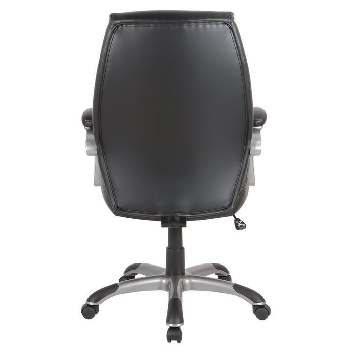Alera Fulford Bonded Leather High-Back Managers Chair, Supports 275lb, 18.62-22.56" Seat Height, Black Seat/Back, Silver Base