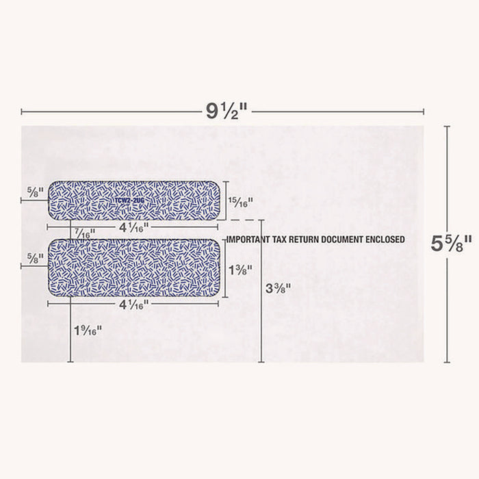 2-Up W-2 Gummed Seal Double-Window Security Tint Envelopes, Commercial Flap, 9.5 x 5.63, White, 24/Pack
