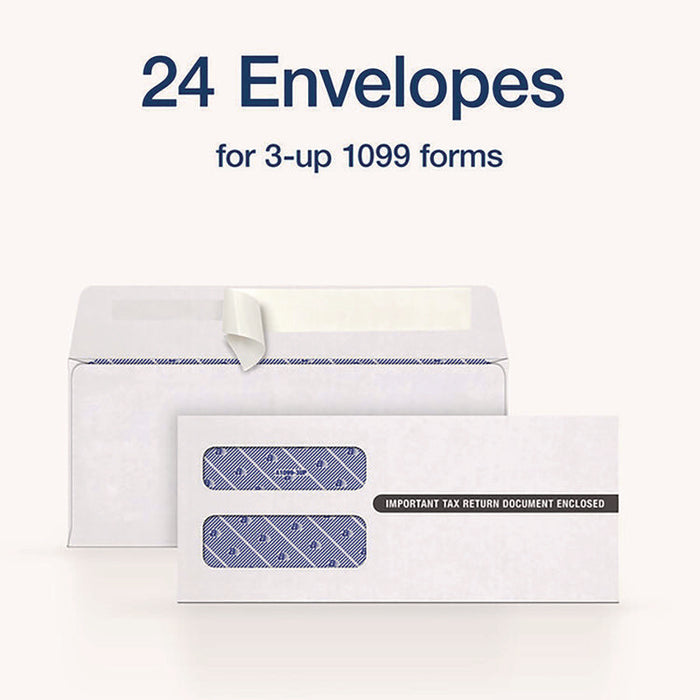 3-Up 1099-NEC Peel and Seal Double-Window Security Tint Envelopes, Commercial Flap, 8.75 x 3.75, White, 24/Pack