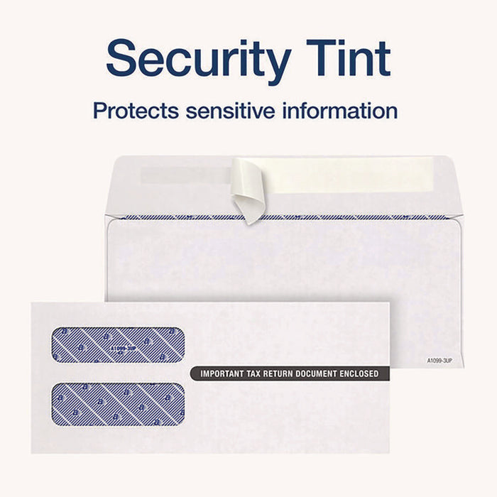 3-Up 1099-NEC Peel and Seal Double-Window Security Tint Envelopes, Commercial Flap, 8.75 x 3.75, White, 24/Pack