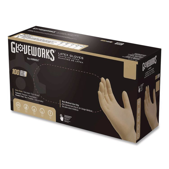 Extra Thick Latex Disposable Gloves, Powder-Free, X-Large, 6 mil Thick, 9.5" Long, Ivory, 100/Box, 10 Boxes/Carton
