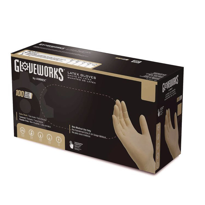 Extra Thick Latex Disposable Gloves, Powder-Free, Medium, 6 mil Thick, 9.5" Long, Ivory, 100/Box, 10 Boxes/Carton