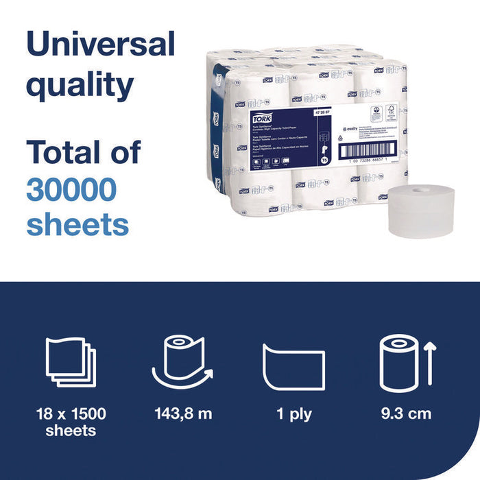 OptiServe High-Capacity Coreless Toilet Paper, 2-Ply, White, 1,500 Sheets/Roll, 18 Rolls/Carton