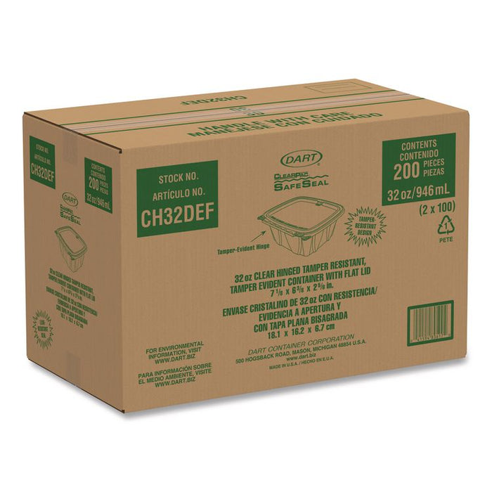 ClearPac SafeSeal rPET Tamper-Resistant/Evident Containers, Embossed Bottom, 32 oz, 6.37 x 7.15 x 2.58, Clear, 200/Carton