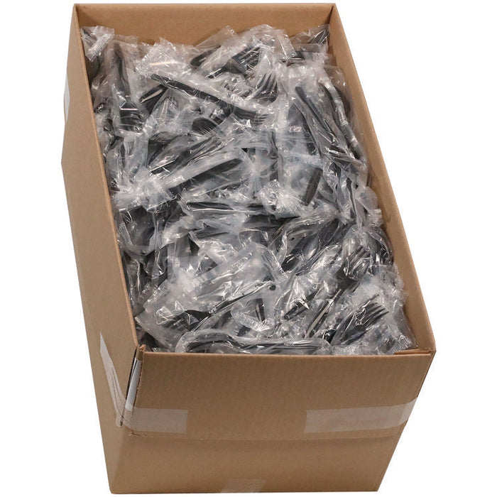 Meadoware Cutlery, Individually Wrapped, Medium Heavyweight Fork, Plastic, Black, 1,000/Carton
