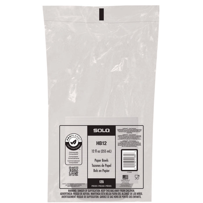 Compostable Paper Dinnerware, ProPlanet Seal, Bowl, 12 oz, White, 125/Pack