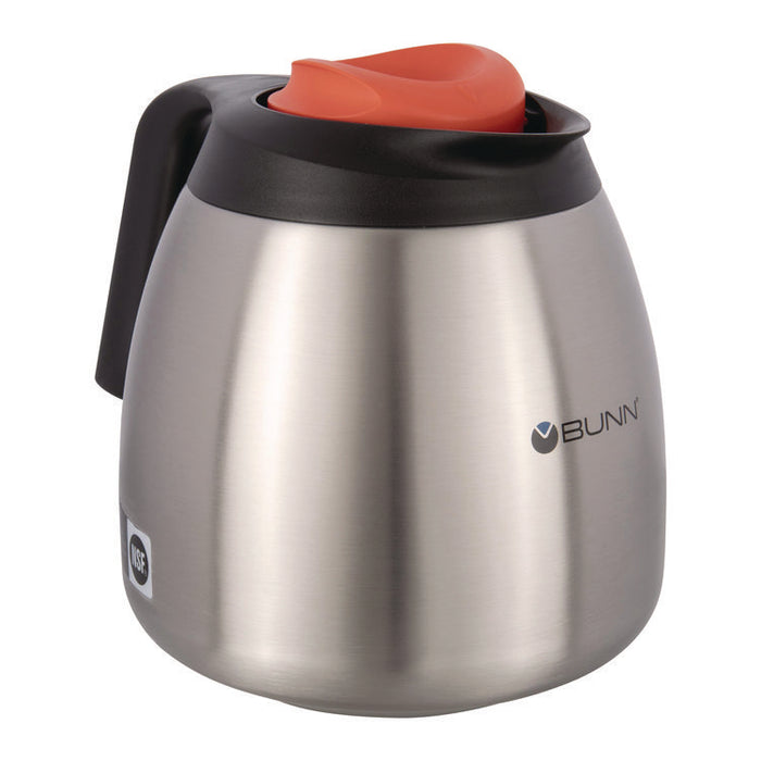 Decaf Thermal Carafe, 64 oz, Stainless Steel/Black/Orange