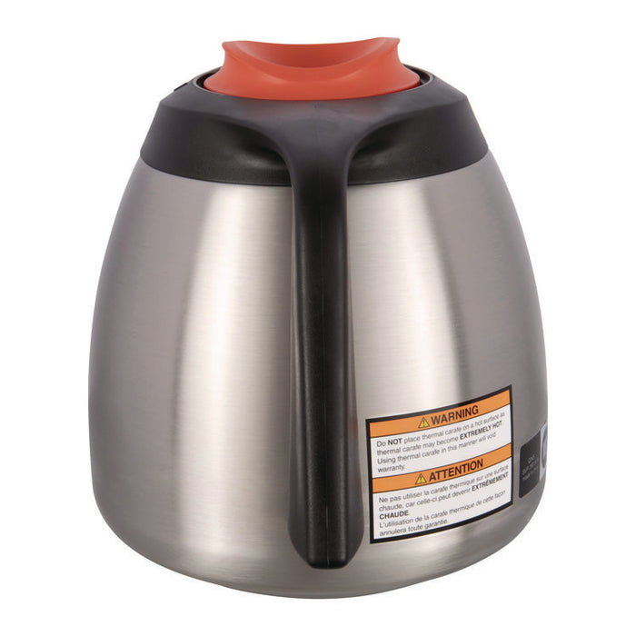 Decaf Thermal Carafe, 64 oz, Stainless Steel/Black/Orange