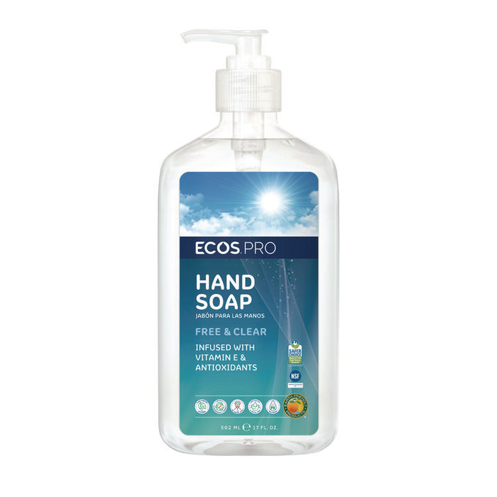 Liquid Hand Soap, Free and Clear Scent, 17 oz, 6/Carton