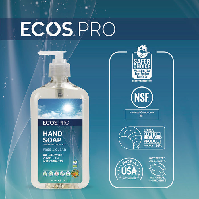 Liquid Hand Soap, Free and Clear Scent, 17 oz, 6/Carton