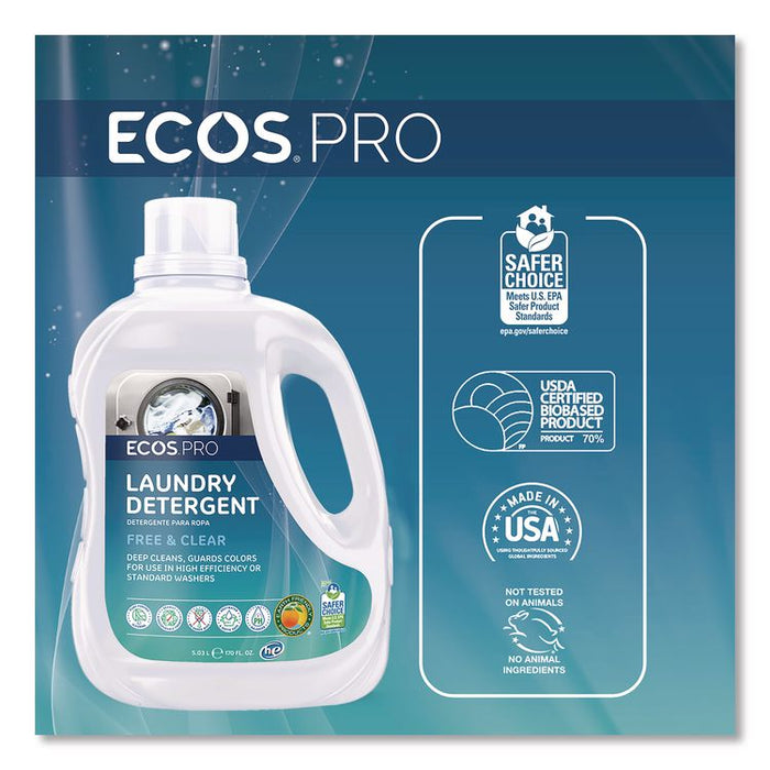 Laundry Detergent Liquid, Free and Clear, 170 oz Jug, 2/Carton