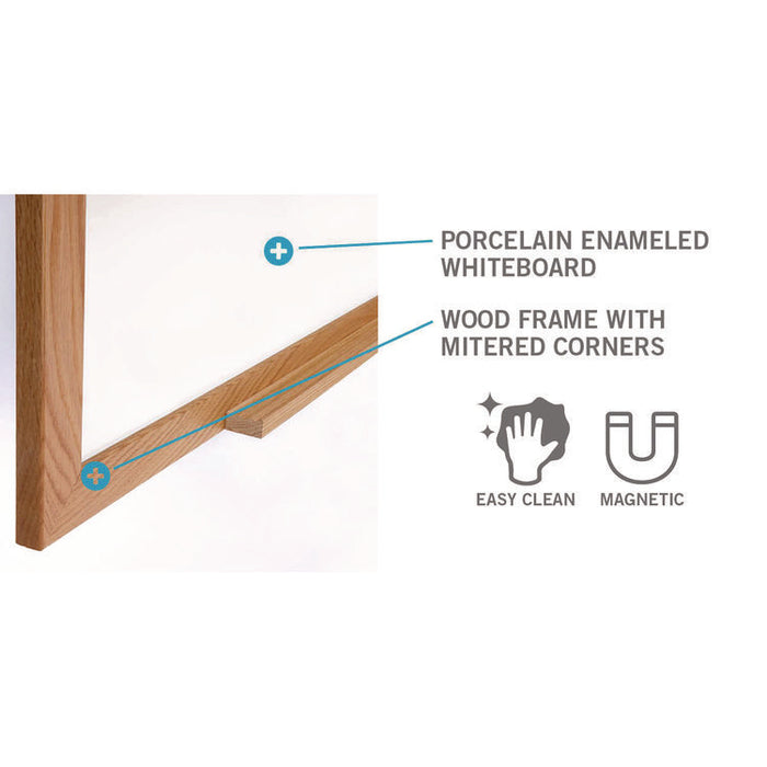 M1 Porcelain Magnetic Whiteboard, 87.94" x 48.5", White Surface, Natural Wood Frame