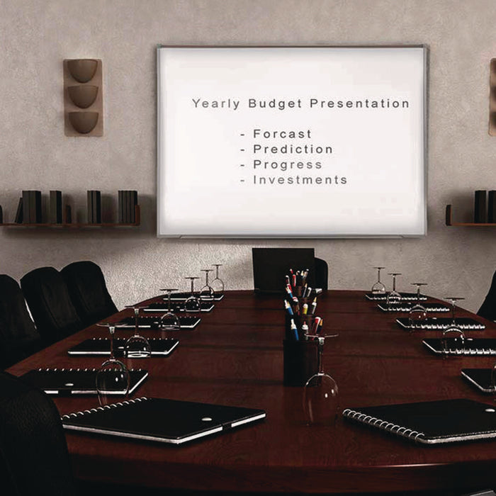 Proma Projection Magnetic Porcelain Whiteboard, 87.91" x 48.5", White Surface, Satin Aluminum Frame