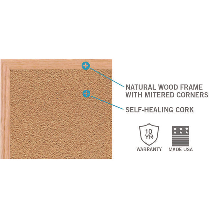 Natural Cork Bulletin Board with Wood Frame, 87.94" x 48.5", Tan Surface, Natural Oak Frame