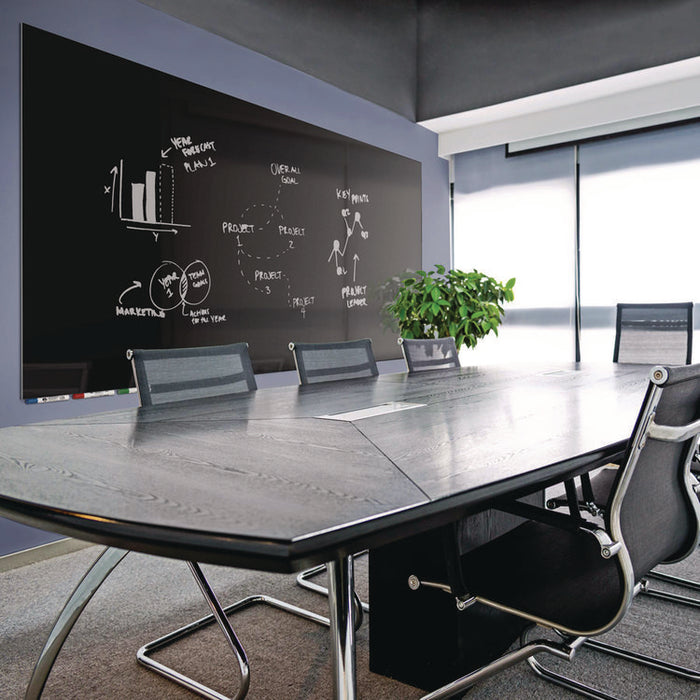 Aria Low-Profile Frameless Magnetic Glassboard, 36" x 24", Black Surface