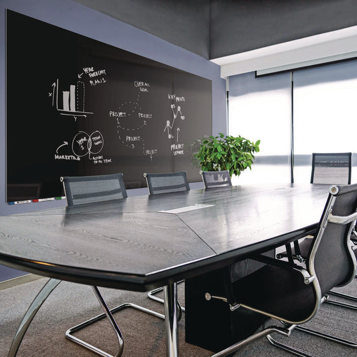 Aria Low-Profile Frameless Magnetic Glassboard, 60" x 36", Black Surface