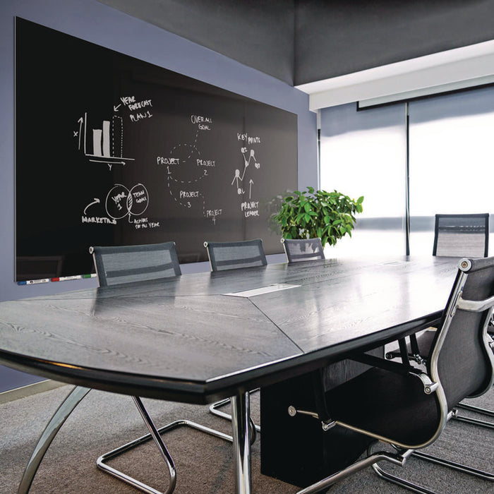 Aria Low-Profile Frameless Magnetic Glassboard, 96" x 48", Black Surface