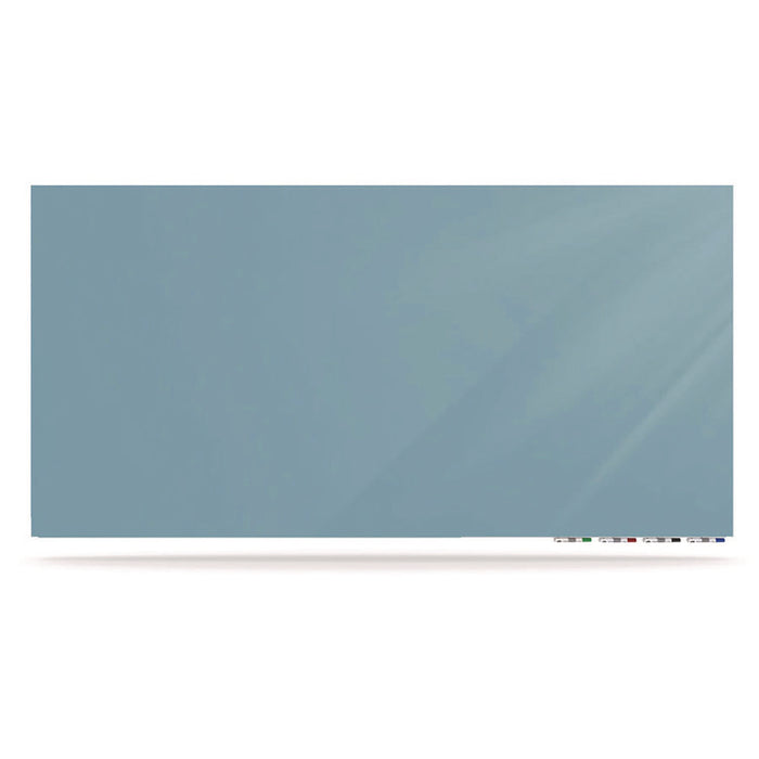 Aria Low-Profile Frameless Magnetic Glassboard, 96" x 48", Denim Blue Surface