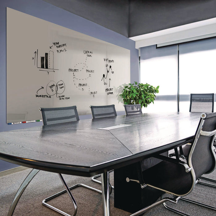 Aria Low-Profile Frameless Magnetic Glassboard, 96" x 48", Gray Surface