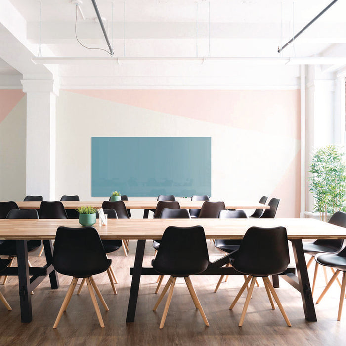 Aria Low-Profile Frameless Magnetic Glassboard, 120" x 48", Denim Blue Surface