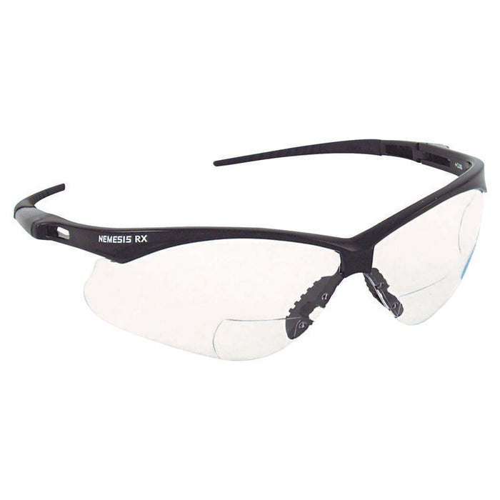 Nemesis Readers Safety Glasses, 1.5+ Diopter, Black Half Frame, Clear Dual Lens