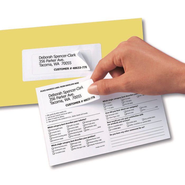 Send and Reply Piggyback Labels, Inkjet/Laser Printers, 1.63 x 4, White, 12/Sheet, 20 Sheets/Pack