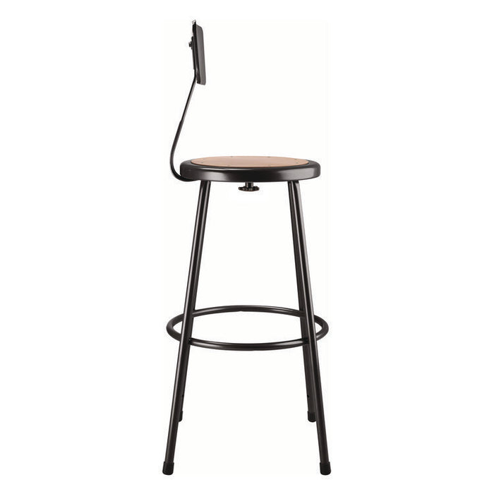 6200 Series Heavy Duty Steel Stool With Backrest, Supports Up to 500 lb, 30" Seat Height, Brown Seat, Black Back/Base