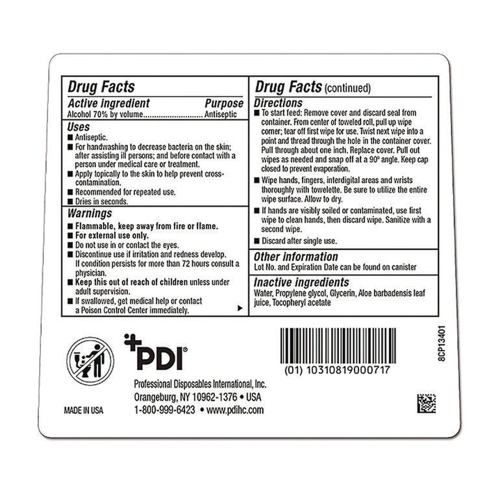 PDI Sani-Hands Instant Hand Sanitizing Wipes, 7.5 x 6, Unscented, White, 220/Canister, 6 Canisters/Carton