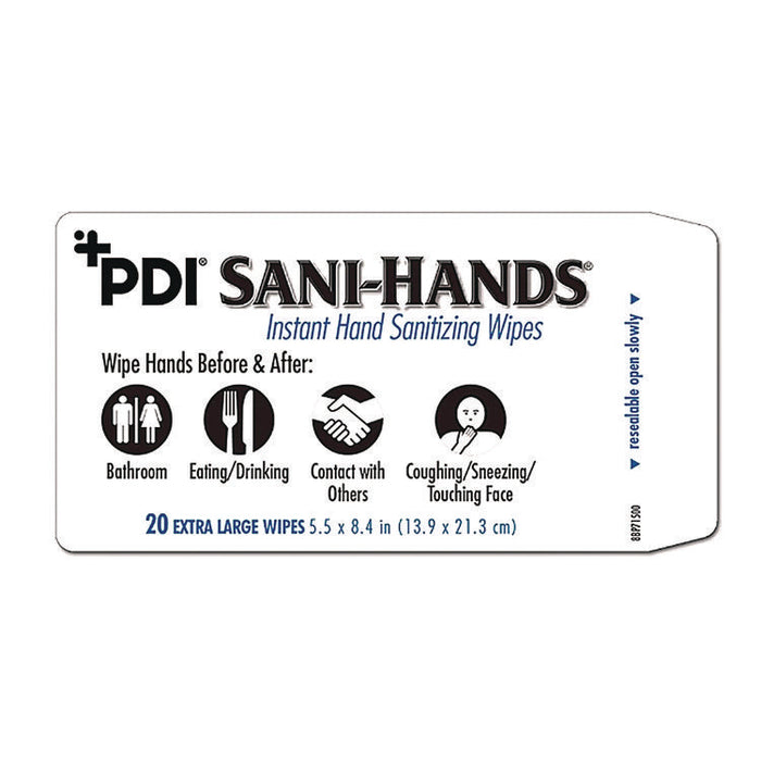 PDI Sani-Hands Instant Hand Sanitizing Wipes, 7.5 x 6, Unscented, White, 220/Canister, 6 Canisters/Carton