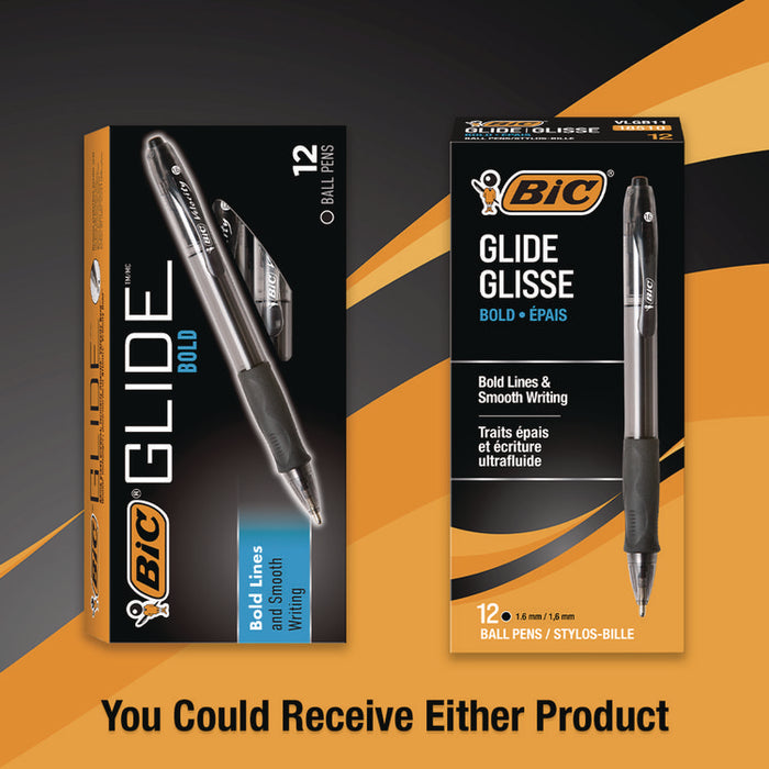 GLIDE Bold Ballpoint Pen, Retractable, Bold 1.6 mm, Black Ink, Smoke Barrel, Dozen