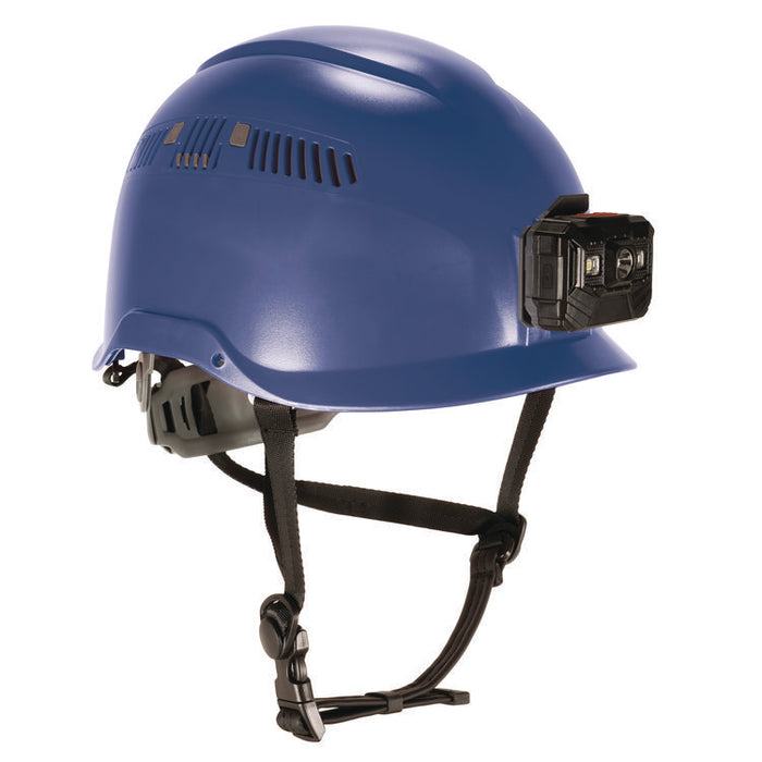 Skullerz 8977LED Class C Safety Helmet with LED Light and Adjustable Venting, 6-Point Ratchet, One Size Fits Most, Blue