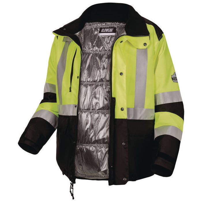 GloWear Class 3 Hi-Vis Winter Jacket with AmpliFIRE Heat Reflective Lining, 2X-Large, Lime