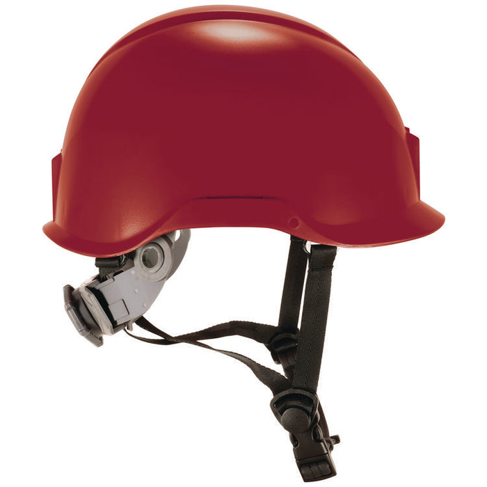 Skullerz 8976 Class E Safety Helmet, Brimless, 6-Point Standard Ratchet Suspension, One Size Fits Most (6.5 to 8), Red