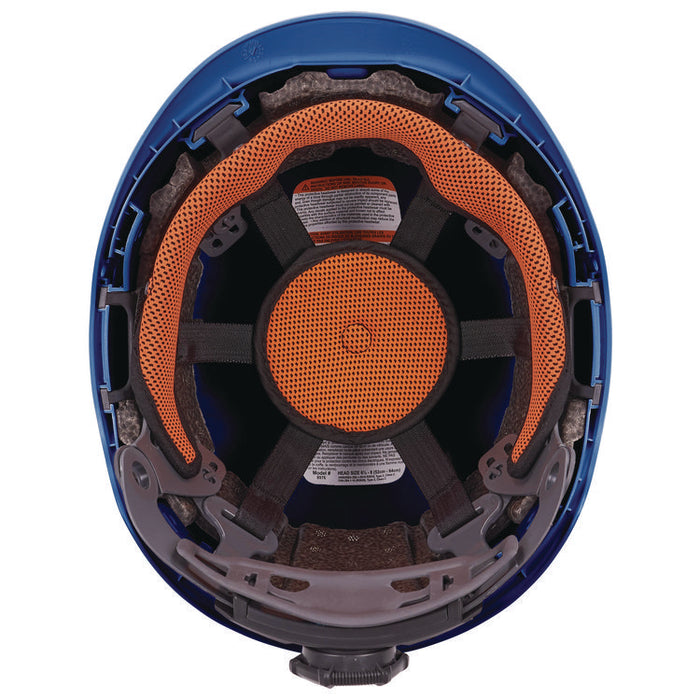 Skullerz 8976 Class E Safety Helmet, Brimless, 6-Point Standard Ratchet Suspension, One Size Fits Most (6.5 to 8), Blue