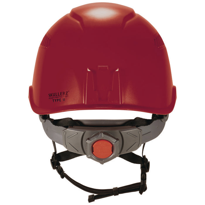 Skullerz 8977 Class C Safety Helmet with Adjustable Venting, Brimless, 6-Point Ratchet, One Size Fits Most (6.5 to 8), Red