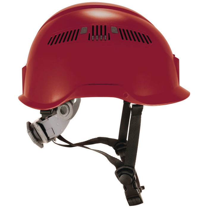 Skullerz 8977 Class C Safety Helmet with Adjustable Venting, Brimless, 6-Point Ratchet, One Size Fits Most (6.5 to 8), Red