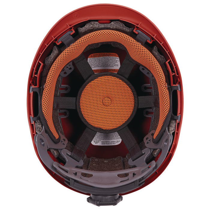 Skullerz 8977 Class C Safety Helmet with Adjustable Venting, Brimless, 6-Point Ratchet, One Size Fits Most (6.5 to 8), Red