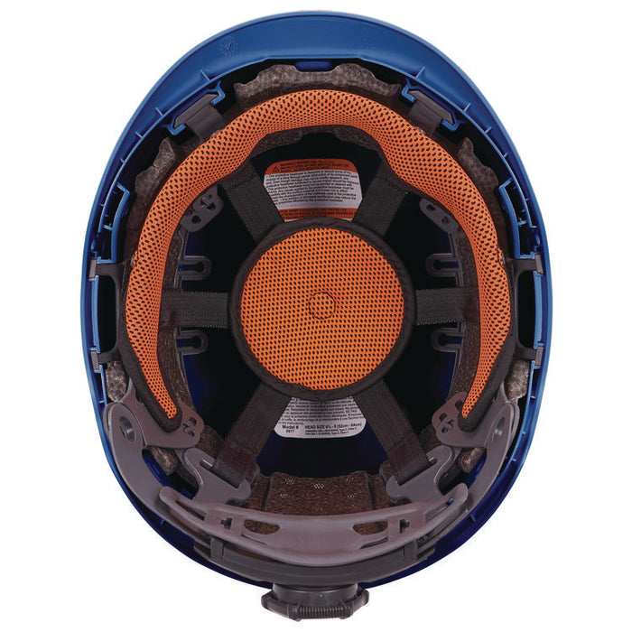 Skullerz 8977 Class C Safety Helmet with Adjustable Venting, Brimless, 6-Point Ratchet, One Size Fits Most (6.5 to 8), Blue
