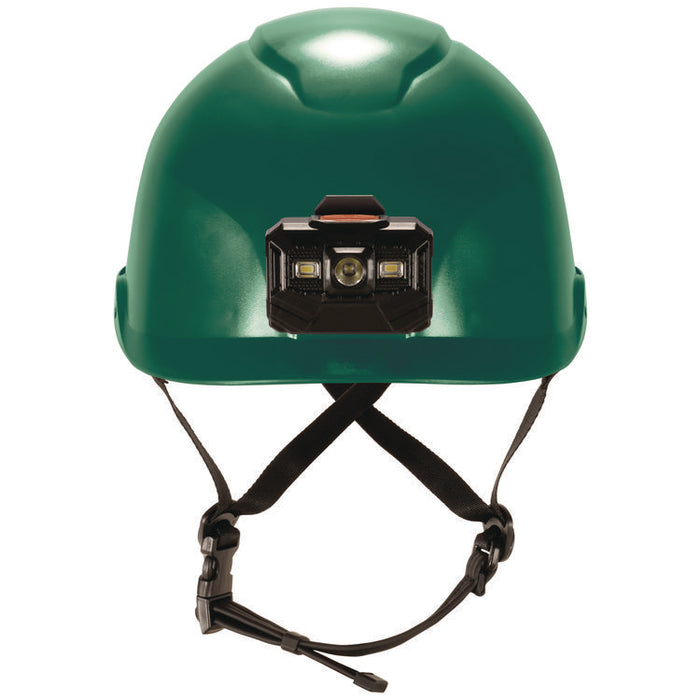 Skullerz 8976LED Class E Safety Helmet with LED Light, Brimless, 6-Point Ratchet, One Size Fits Most (6.5 to 8), Green