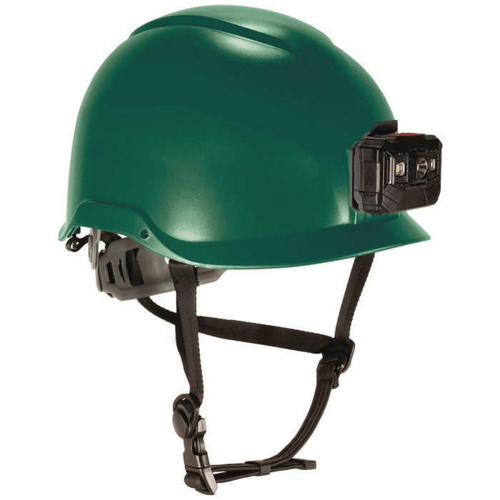 Skullerz 8976LED Class E Safety Helmet with LED Light, Brimless, 6-Point Ratchet, One Size Fits Most (6.5 to 8), Green