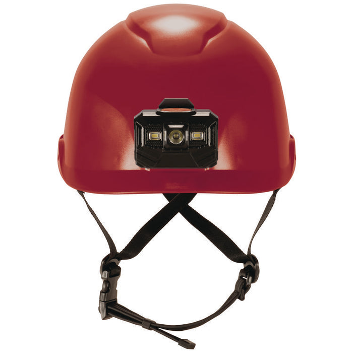 Skullerz 8976LED Class E Safety Helmet with LED Light, Brimless, 6-Point Standard Ratchet, One Size Fits Most (6.5 to 8), Red