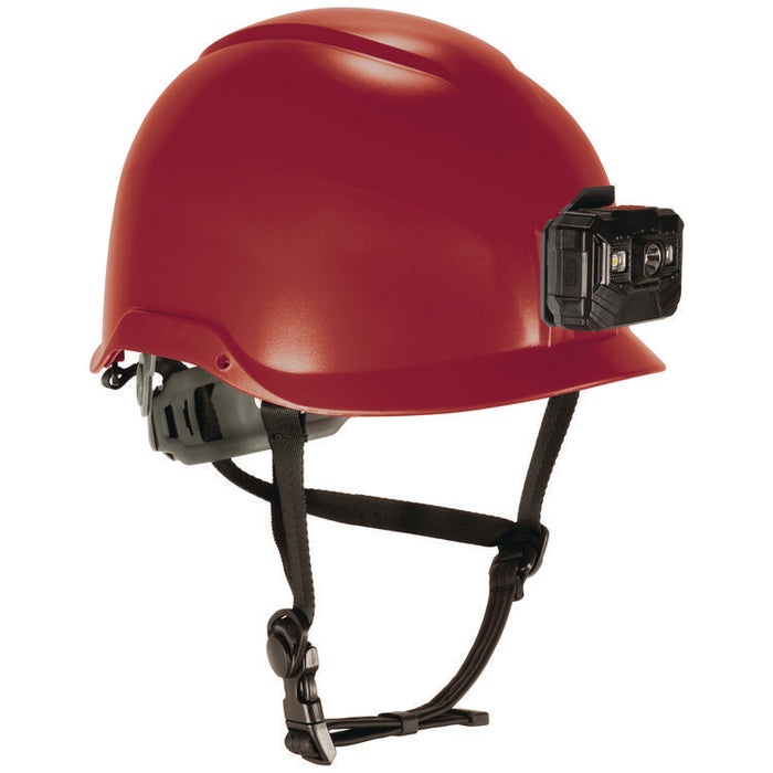 Skullerz 8976LED Class E Safety Helmet with LED Light, Brimless, 6-Point Standard Ratchet, One Size Fits Most (6.5 to 8), Red